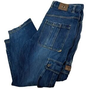 Vintage 90s y2k Men's Varcity Baggy Cargo Hip-Hop Skate Blue Denim Jeans 38x31
